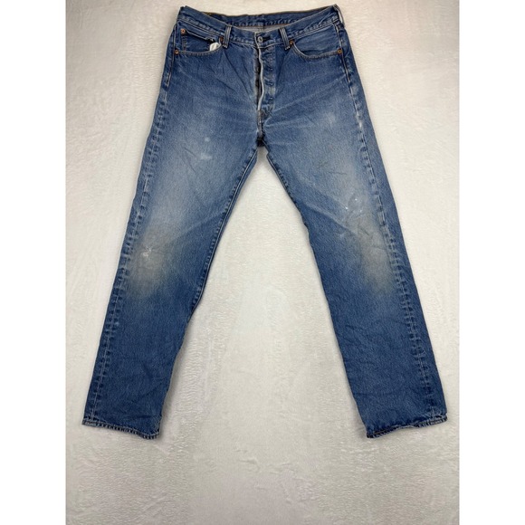 Levi's Other - Levis 501 Men's 35x36 Jeans Medium Blue Wash Paint Splatter Distressed  Denim
